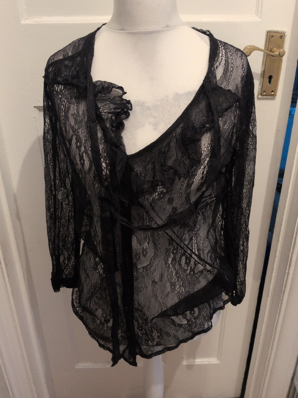 Mela Loves London Medium Black Long Sleeve Buttoned See Through Blouse