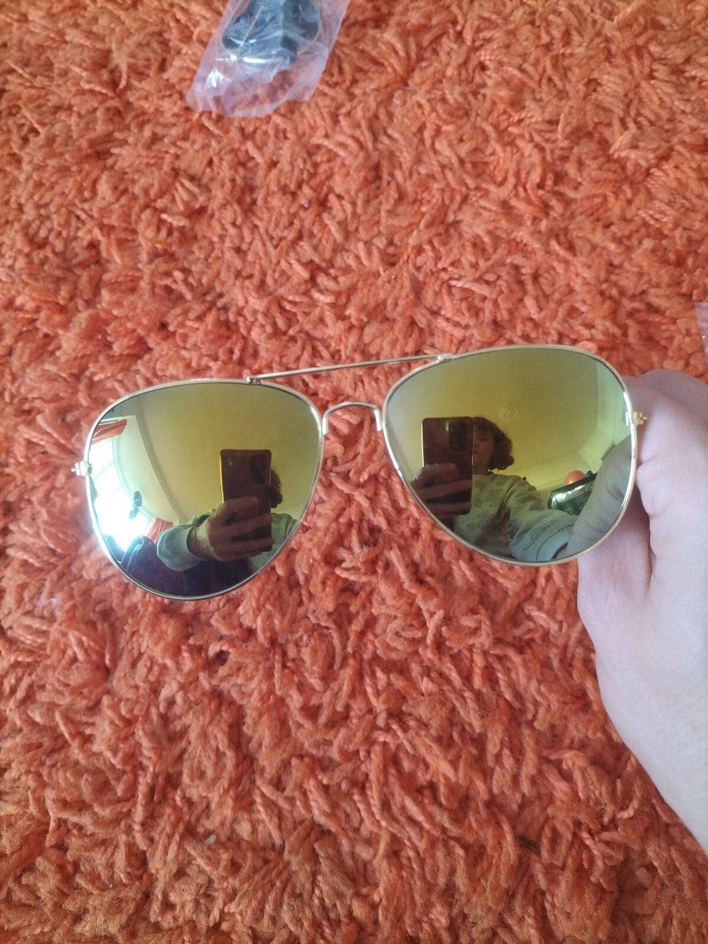Unisex Gold Tint And Gold Rim Sunglasses