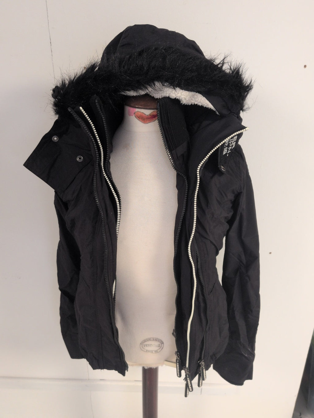 Superdry 2XS Black "Wind Attacker" Fleece Lined Coat