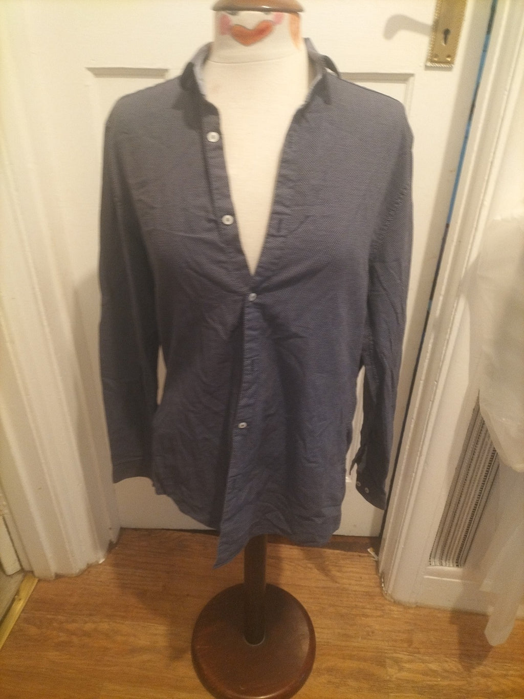 Mens H&M Size Medium Navy White Dotted Shirt