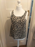 Ladies Primark Size 12 Green/Cream/Black Sleeveless Tshirt Floral