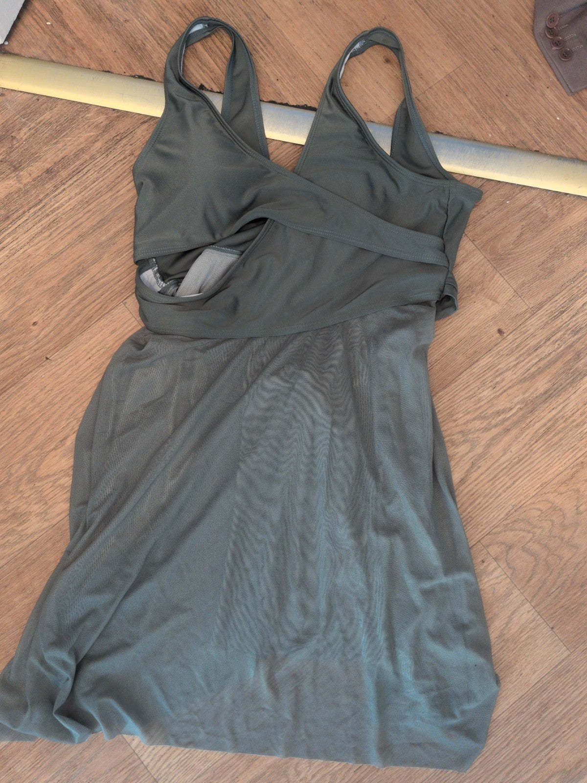 Large Khaki Sleeveless Beach Dress Padded Sheer