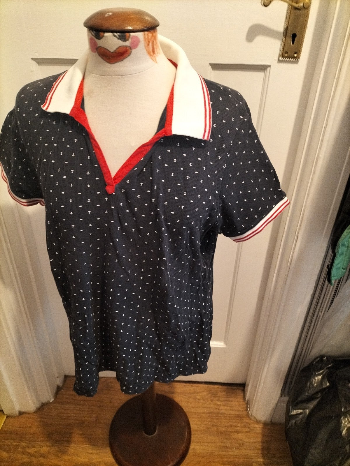 Mens Terre De Marins Size Large Navy Anchor Short Sleeved Polo