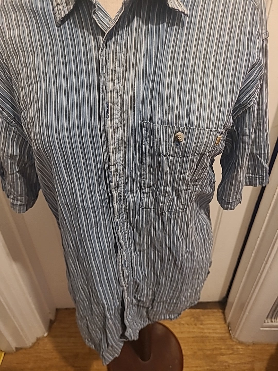 Mens P.G.Field Size Medium Blue/Grey Striped Short Sleeved Shirt