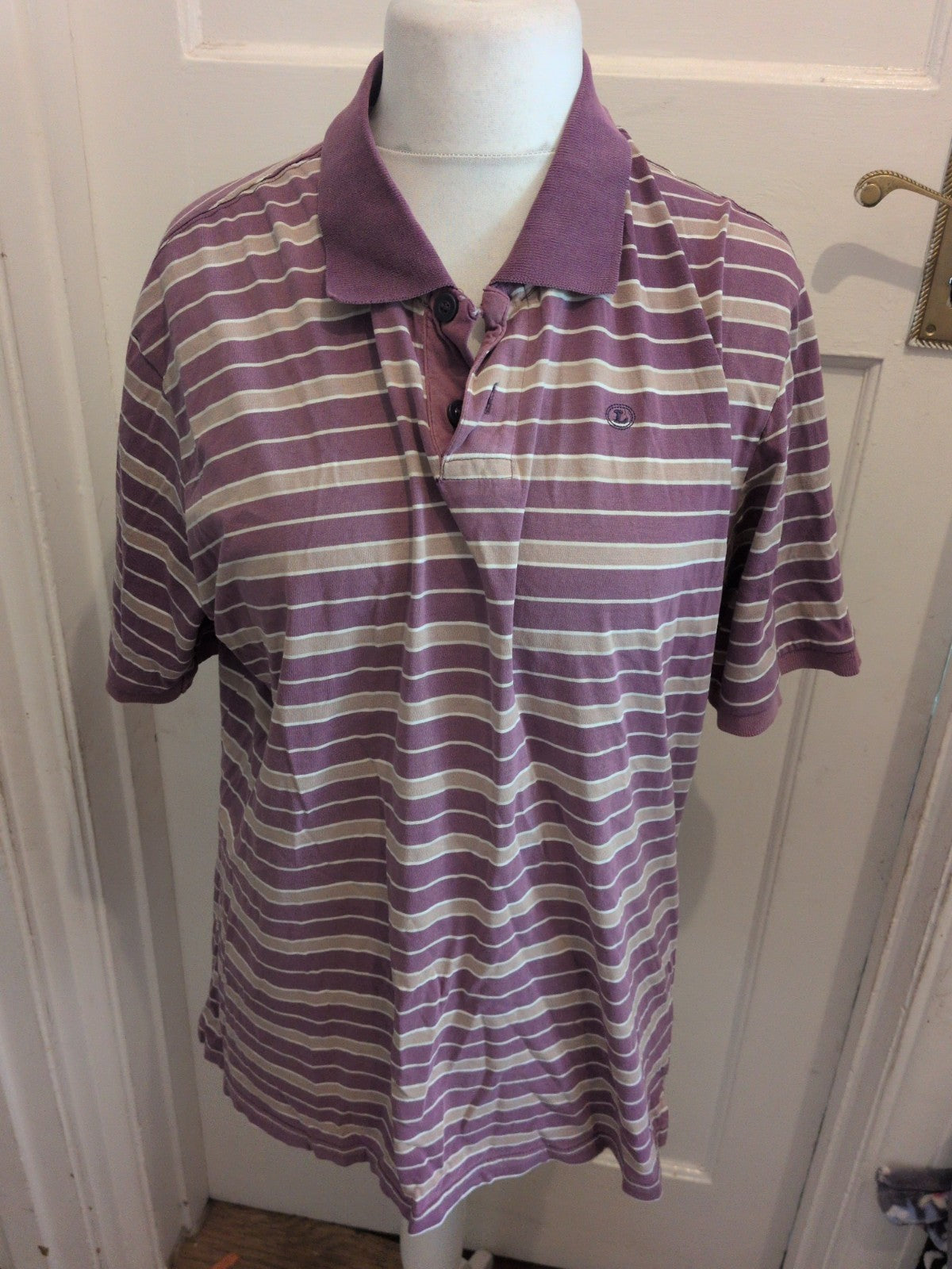 Livergy XL Purple Stripe Short Sleeve Polo