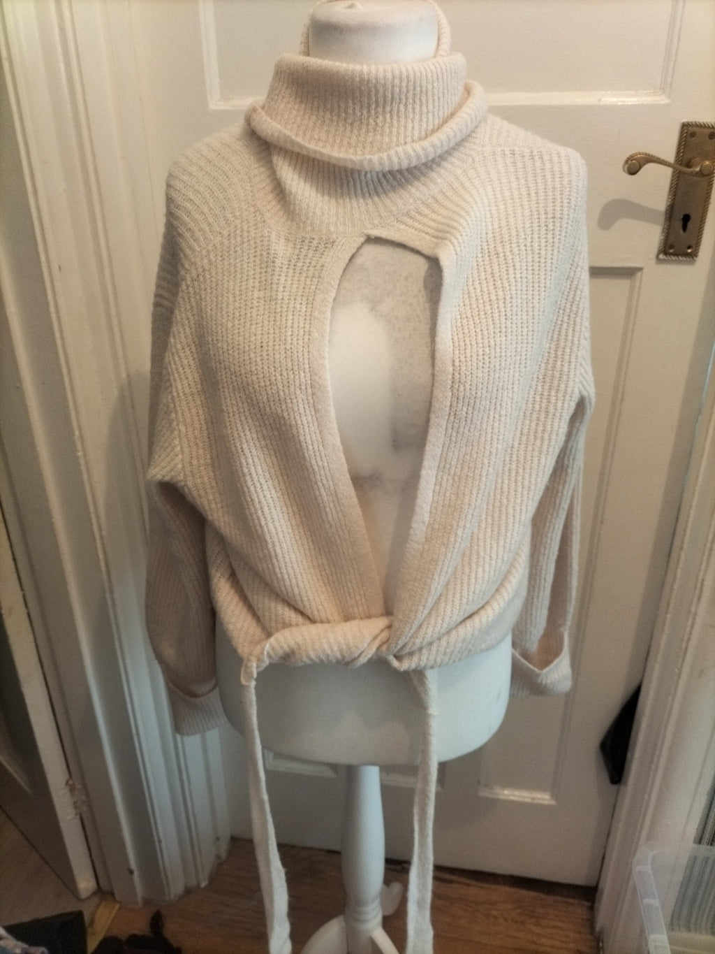 Na-kd Medium Cream Split Back High Neck Jumper