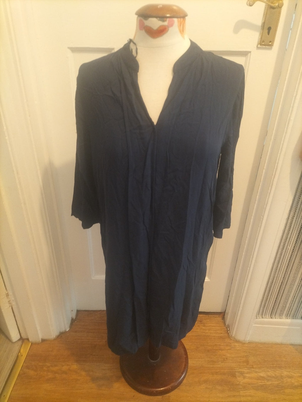 Ladies Marks And Spencer Size 10 Navy 3/4 Sleeved Dress