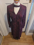 Ladies Marks And Spencer Size 8 Purple Black Floral Long Sleeved Dress