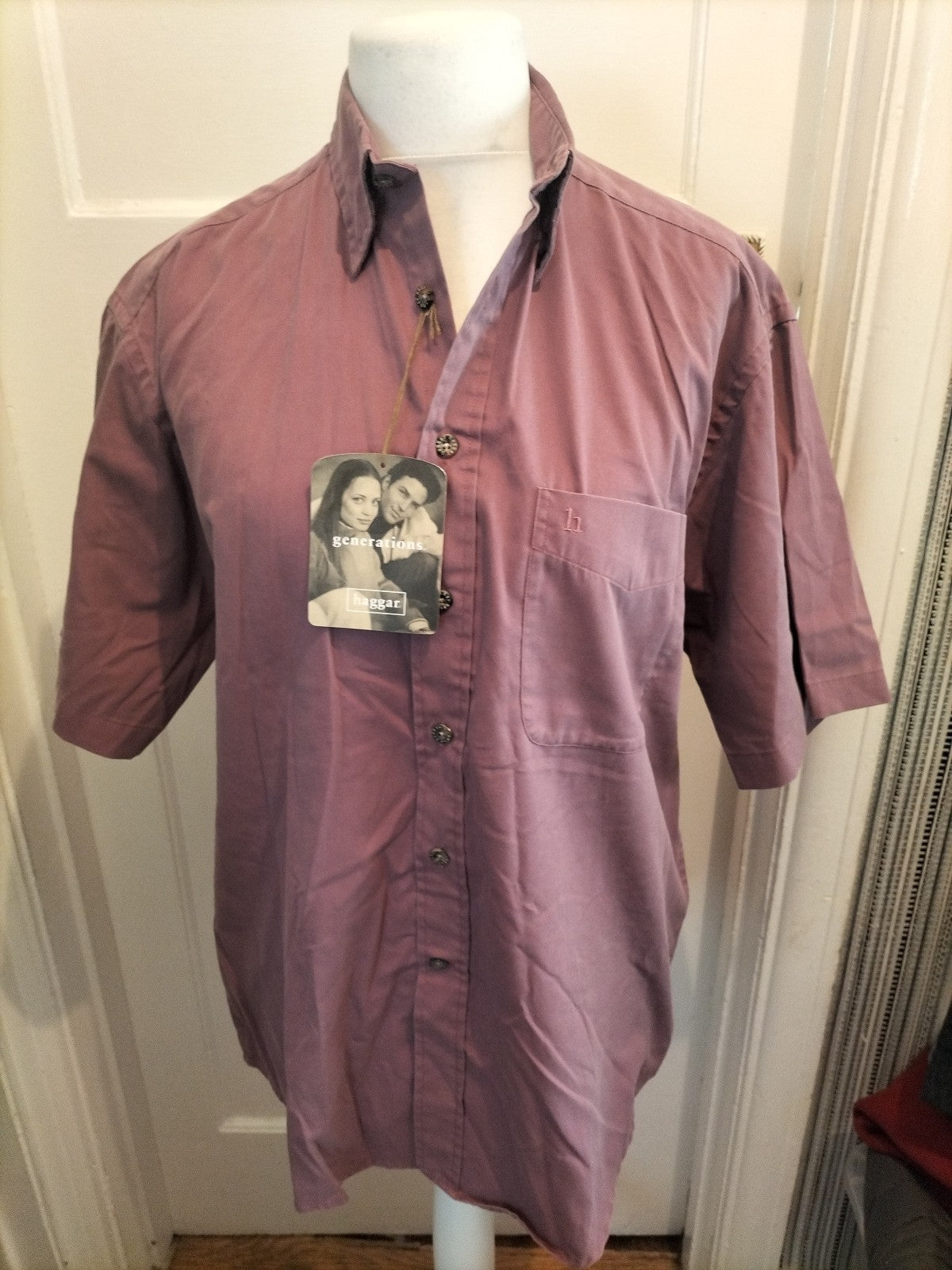 Brand New Mens Haggar Size M Purple Short Sleeved Shirt