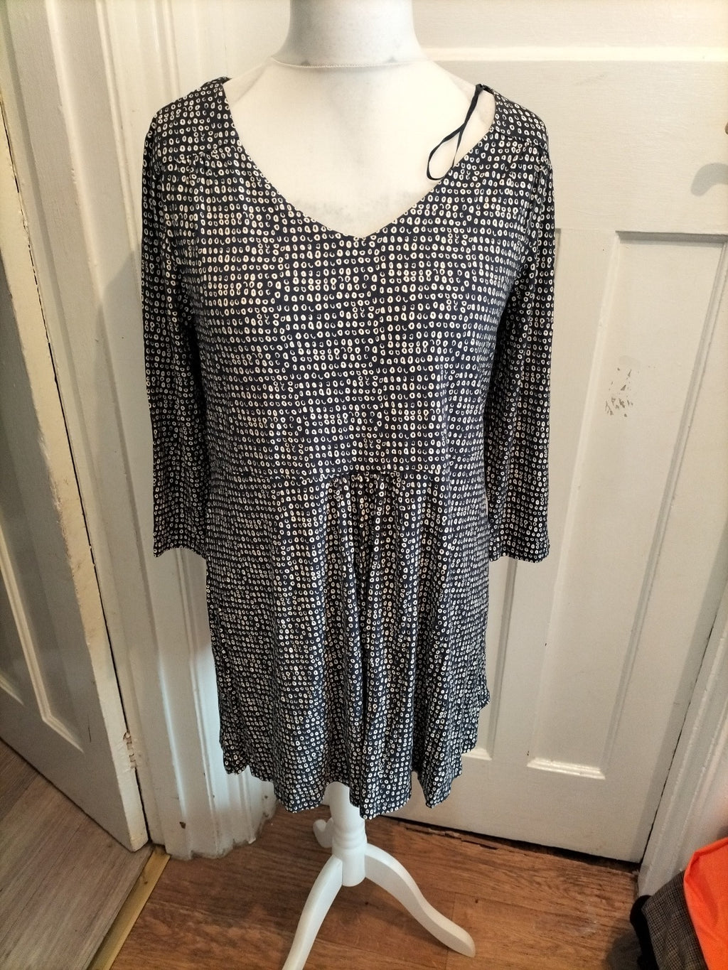 Tu 16 Navy And Cream Speckled 3/4 Sleeve Dress