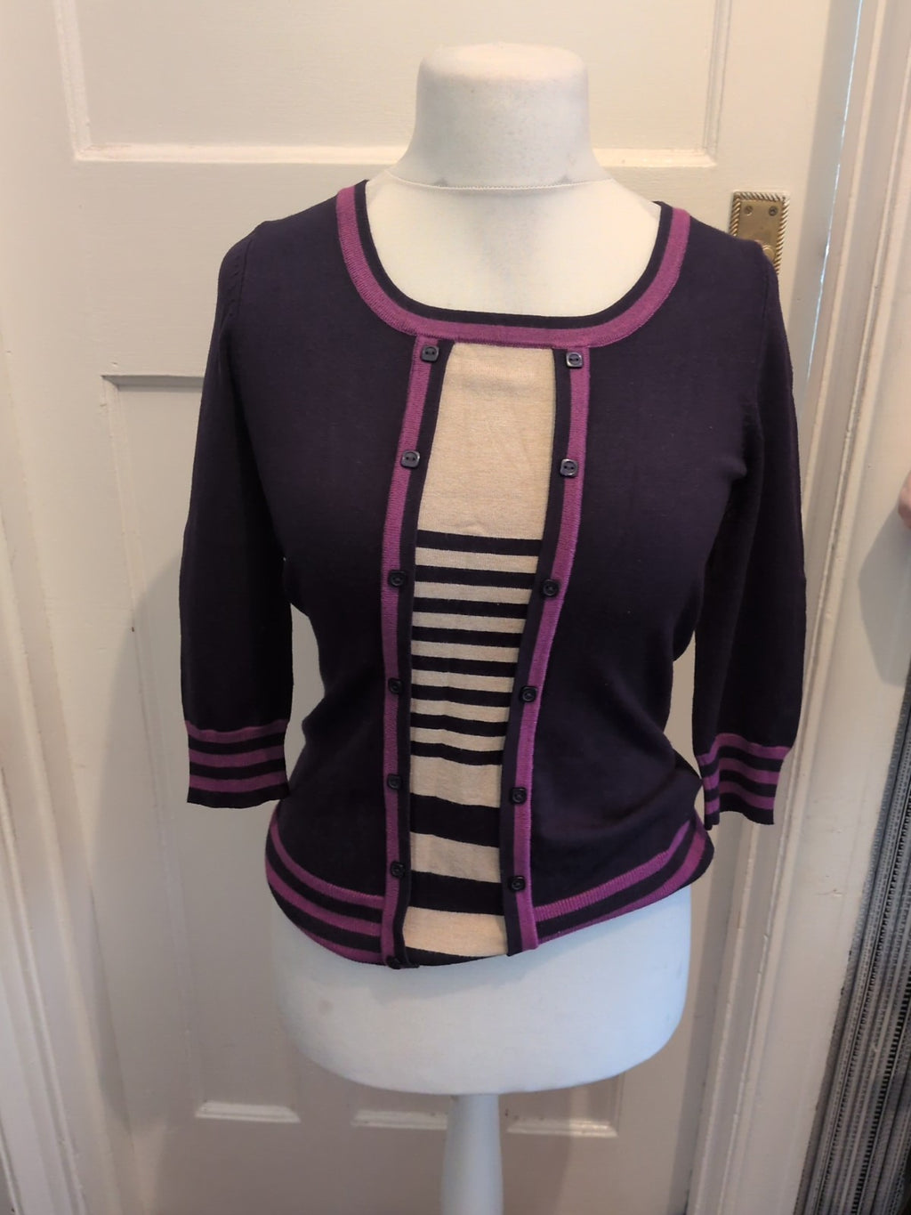 M&Co 10 Navy With Purple Long Sleeve Jumper