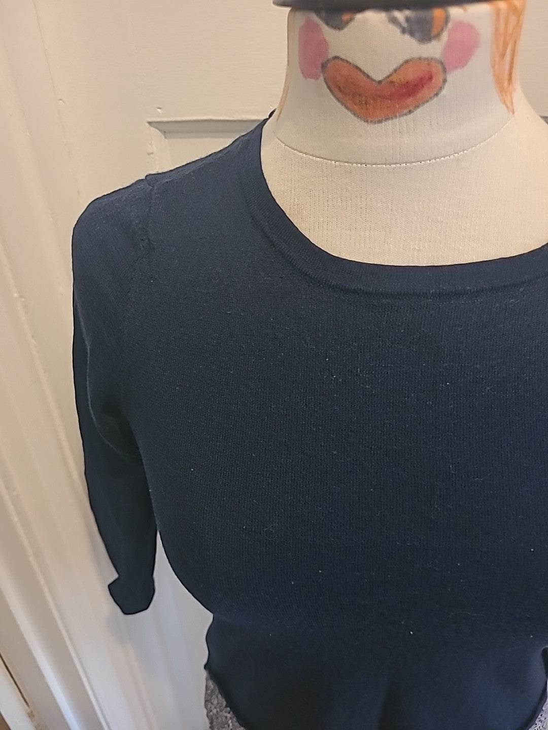 Ladies Crew Clothing Size 8 Navy With Detailed Hem Long Sleeved Blouse