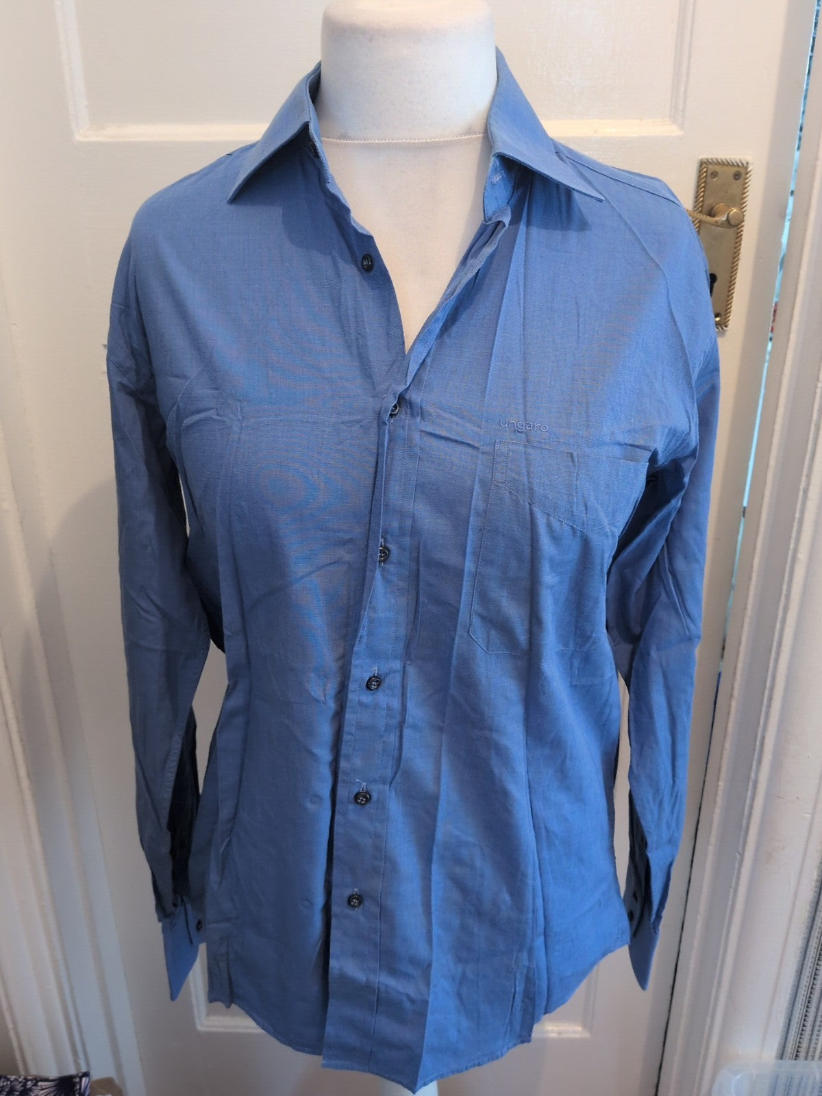 Mens Emanuel Ungaro Size 15 Blue Long Sleeved Shirt