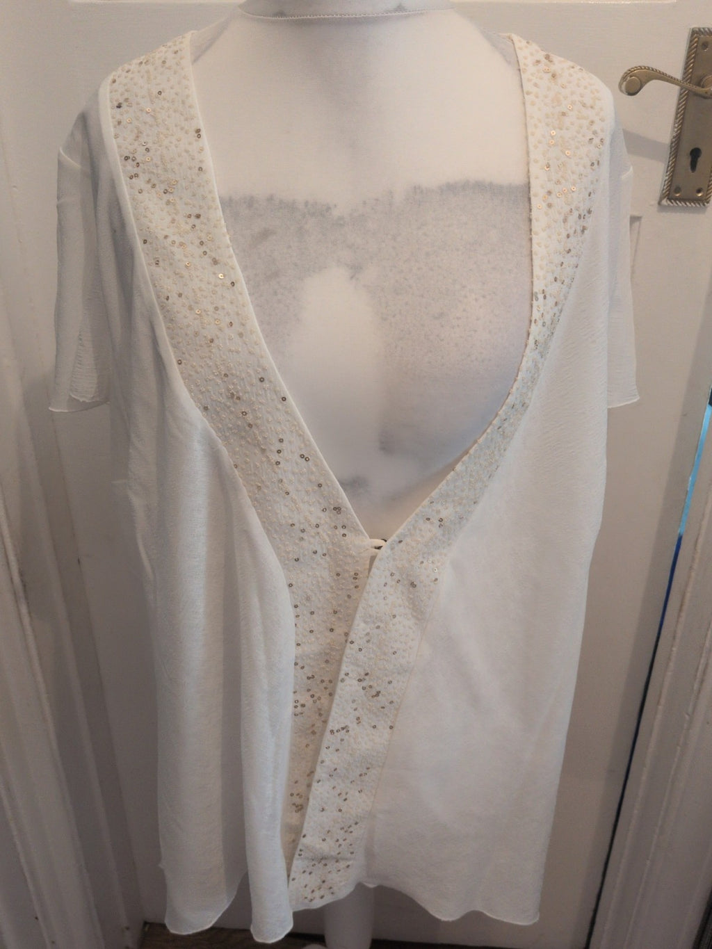 Ann Harvey 26 White With Sequins Hem Buttoned Blouse
