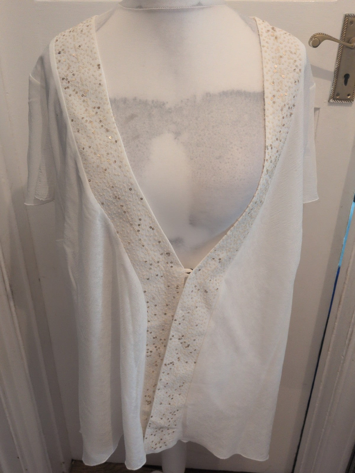 Ann Harvey 26 White With Sequins Hem Buttoned Blouse