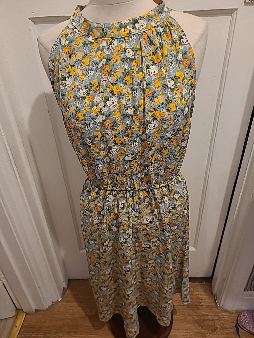 Ladies Shein Size Large Green/Blue/Yellow Floral Fit And Flare Dress