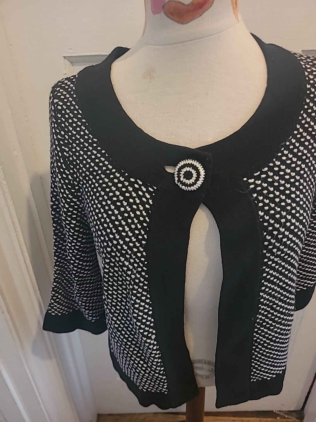 Ladies George Size 8 Black/White Half Sleeved Cardigan