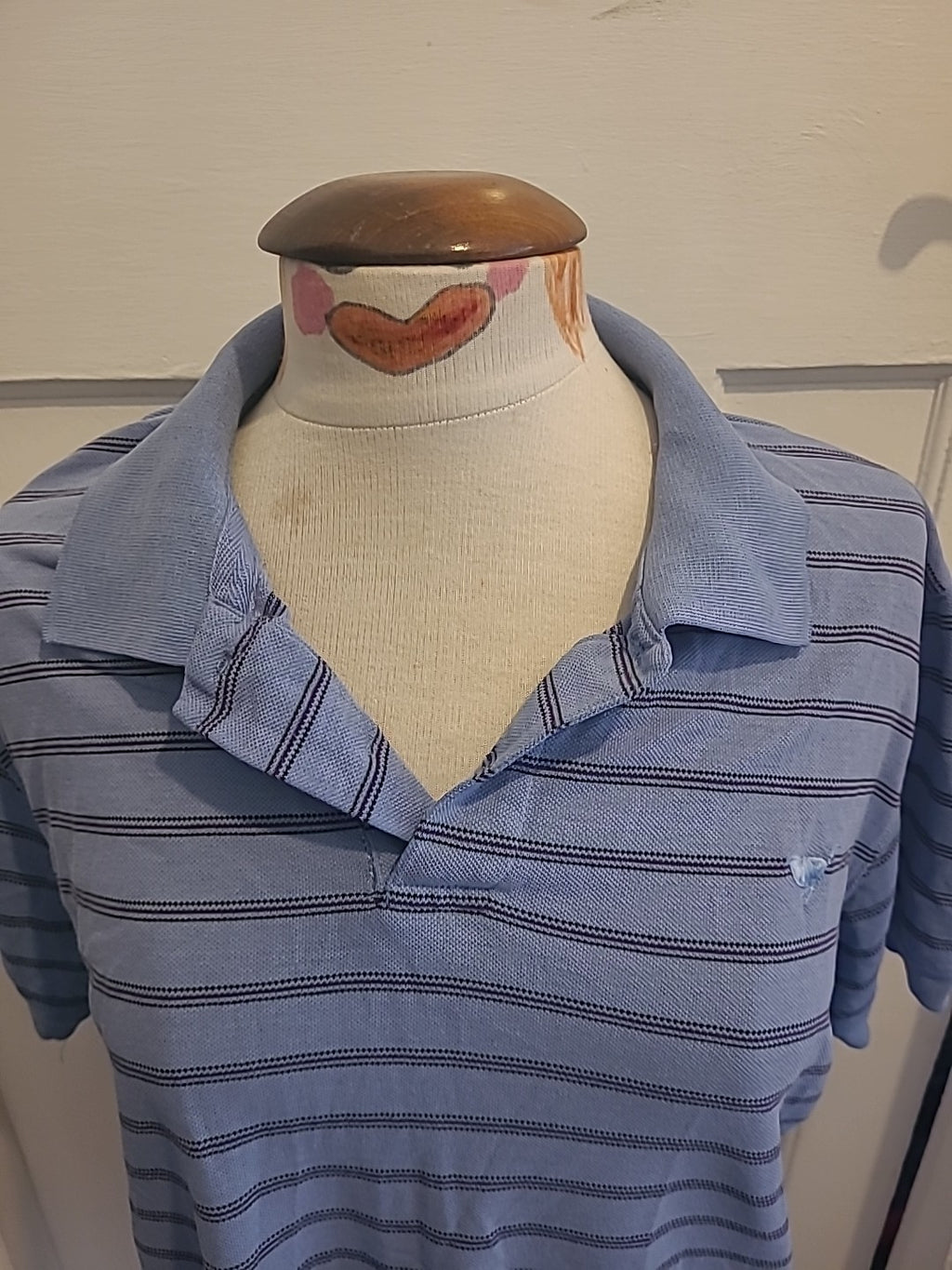 Mens Tweed River Size Large Blue Black Short Sleeved Polo Shirt