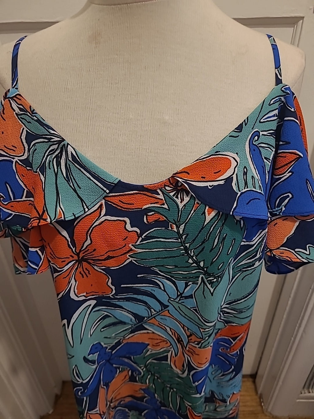 Ladies Papaya Size 12 Multicoloured Floral Open Shoulder Short Sleeve Dress