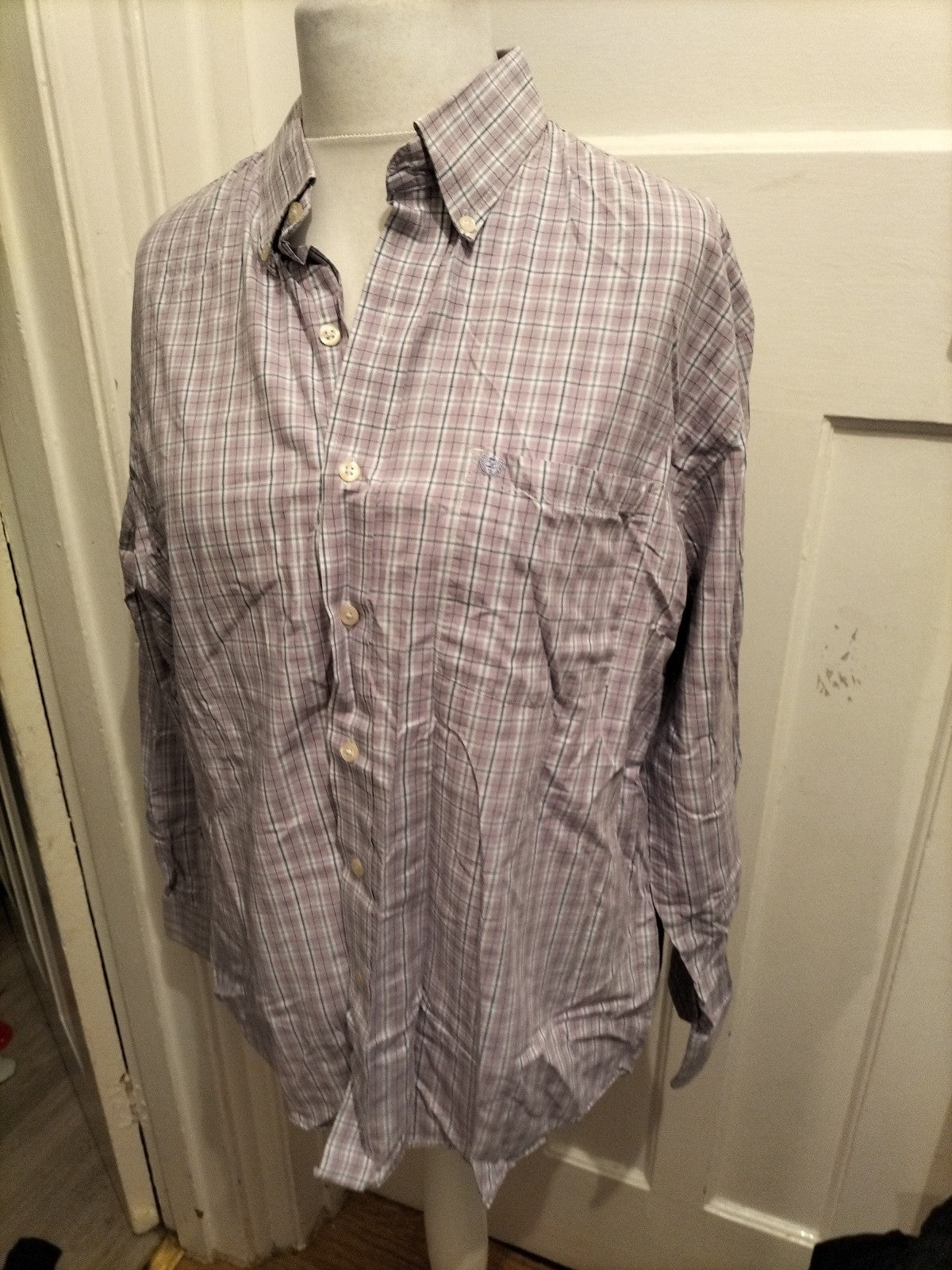 Mens Izod Size Large Purple Check Long Sleeve Shirt