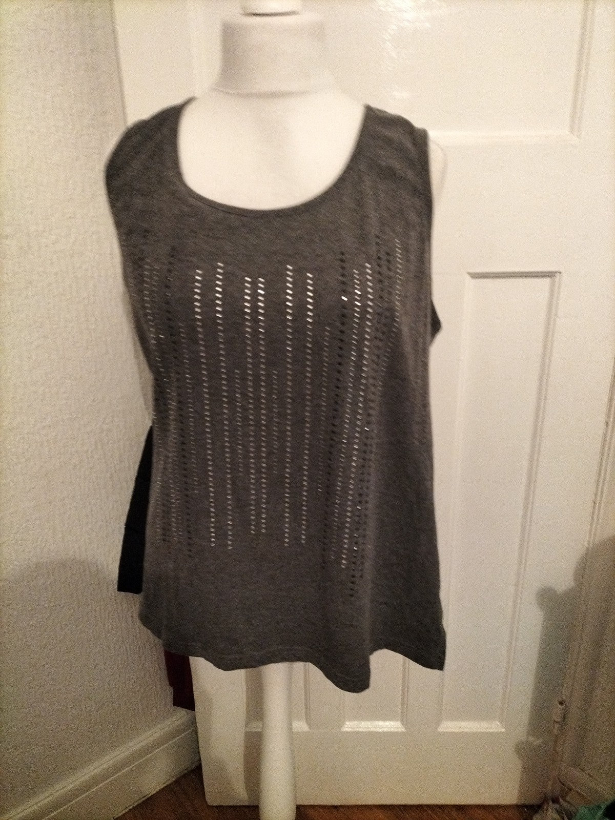 Ladies Bon Prix Size XL Grey Sleeveless Diamonte Tshirr