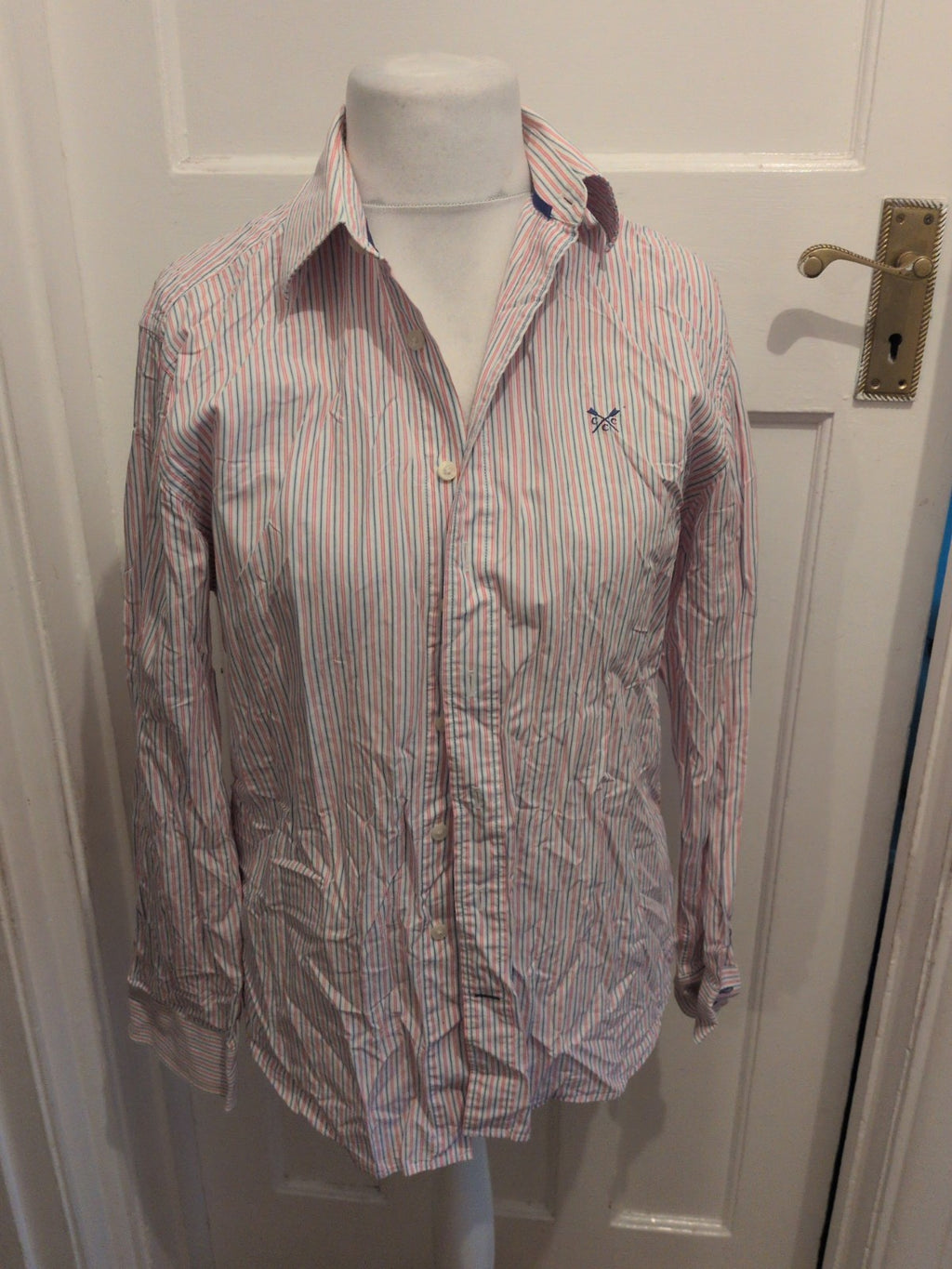 Crew Clothing Tailored Fit Medium Pink Blue White Stripe Long Sleeve Shirt