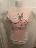 Ladies Size Small White Bunny Short Sleeve Top Has Marks On