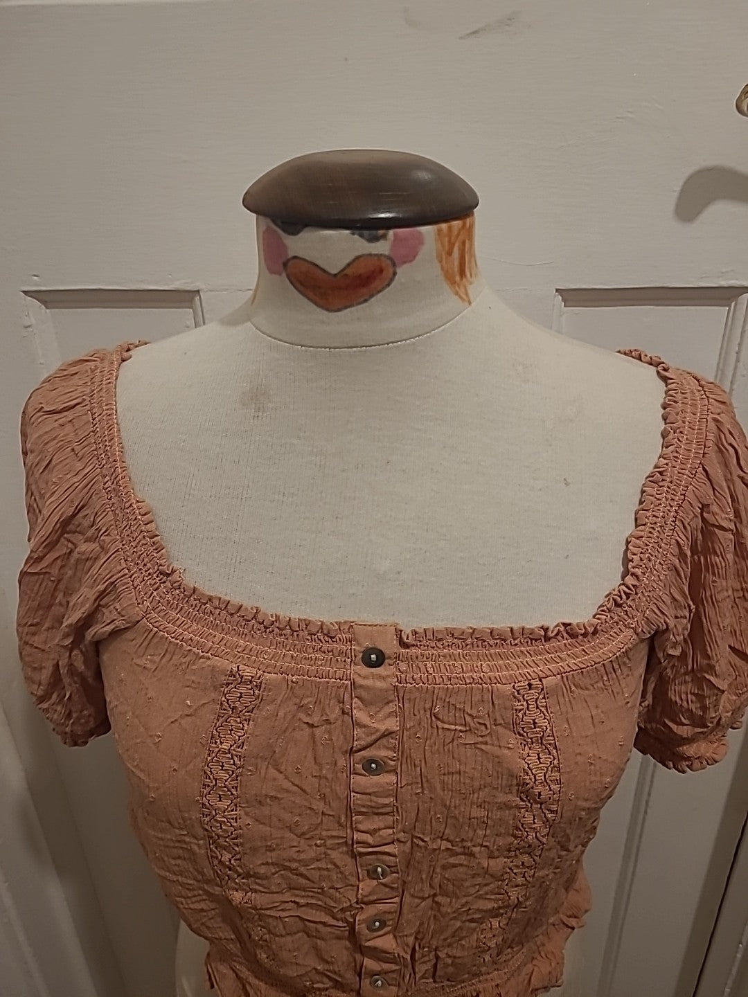 Ladies Primark Size 8 Nude Elasticated Short Sleeved Tshirt