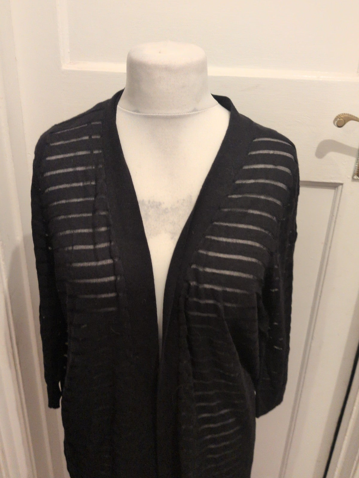 Ladies Tu Size 18 Black Stripe Short Sleeve Longline Blouse Open