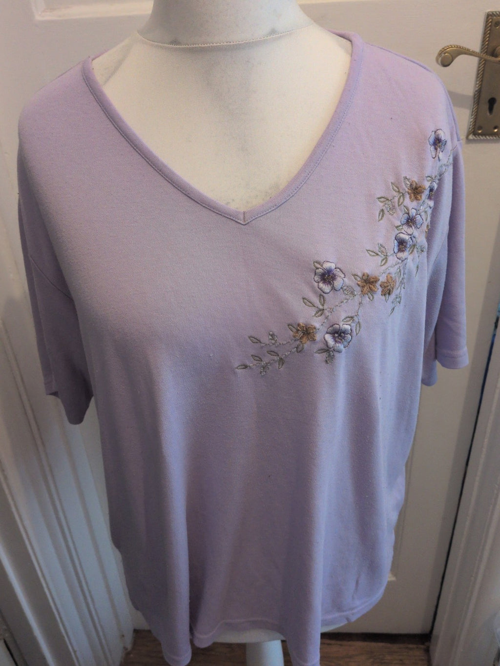 Avant Garde XL Lilac Floral Padded Short Sleeve Blouse