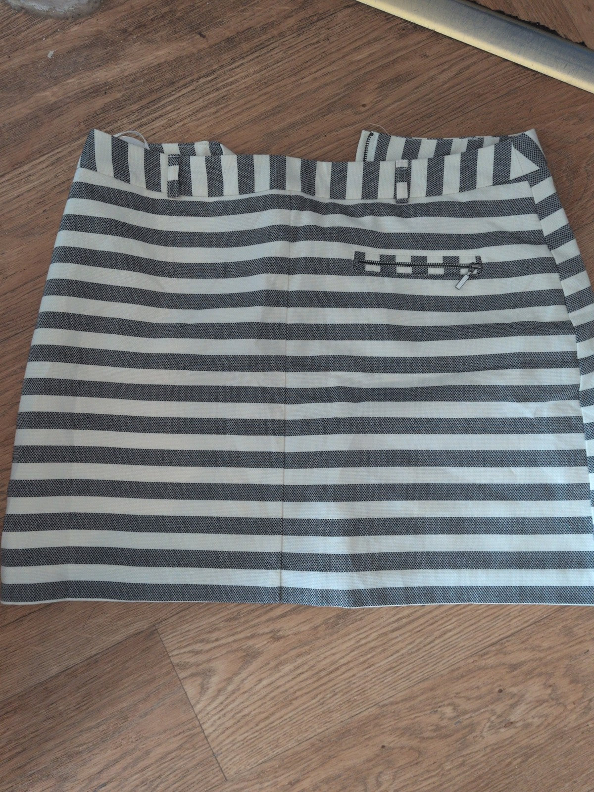 New Look 12 Charcoal And Cream Striped Lined Skirt Knee Length