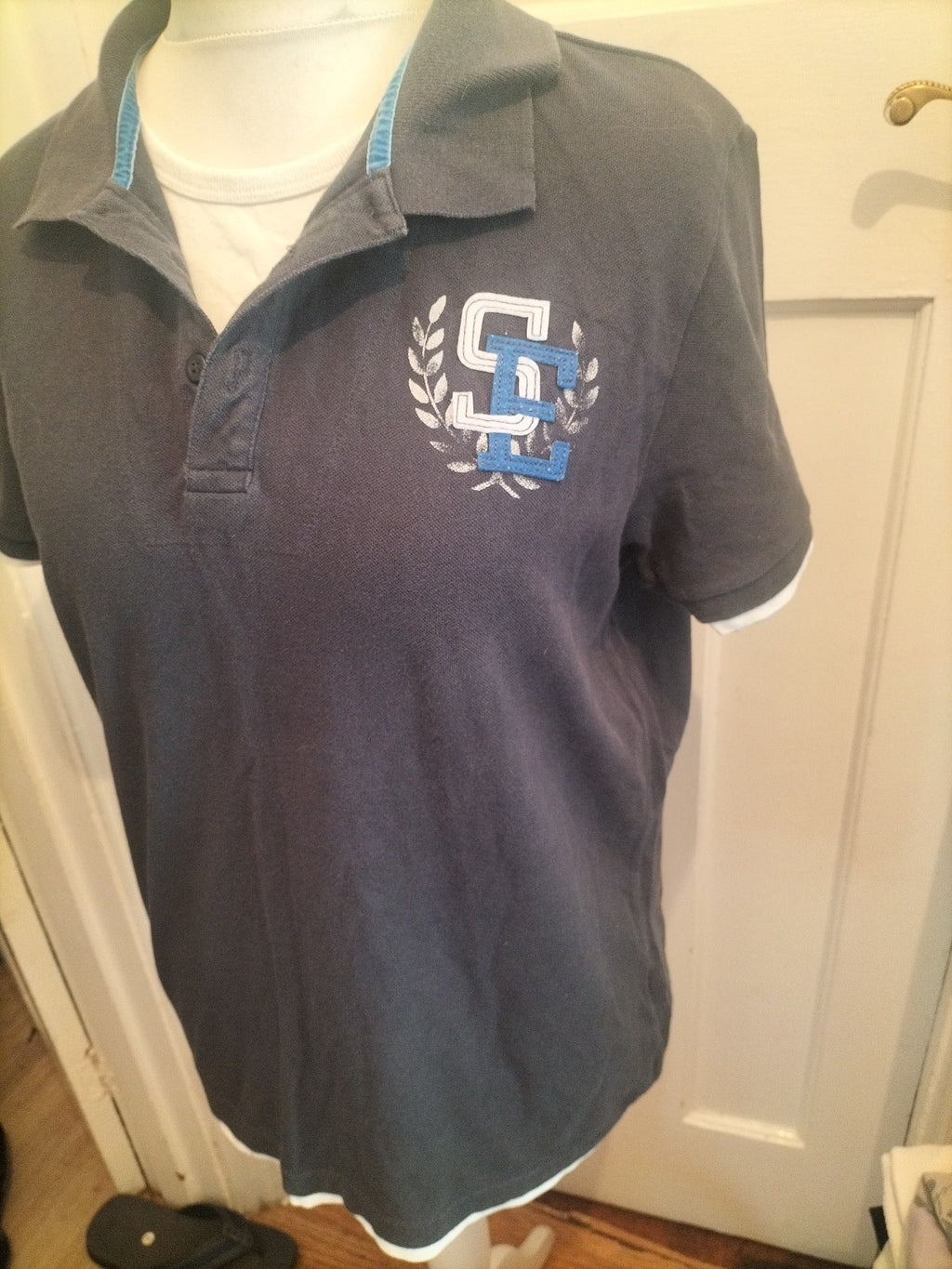 Next Large Navy Short Sleeve Polo White Trim