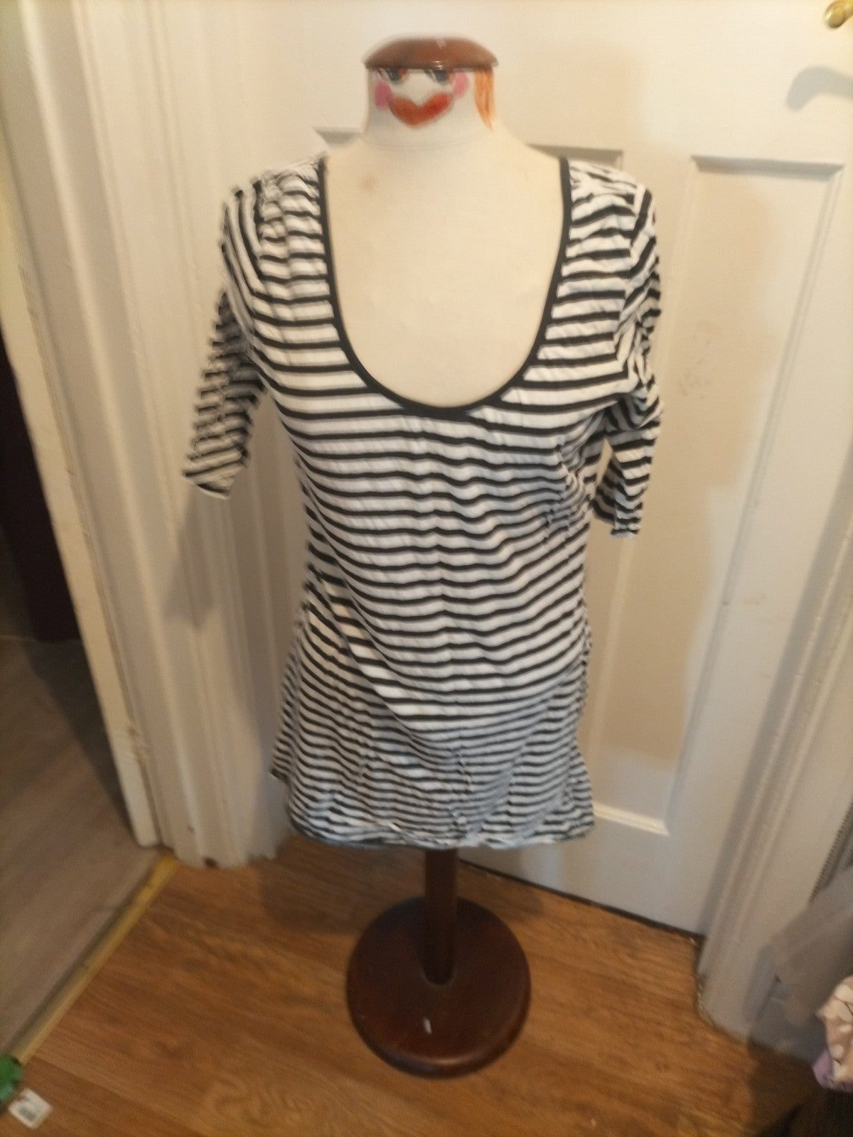 Ladies Next Size M Black And White Striped Short Sleeve Pencil Dress