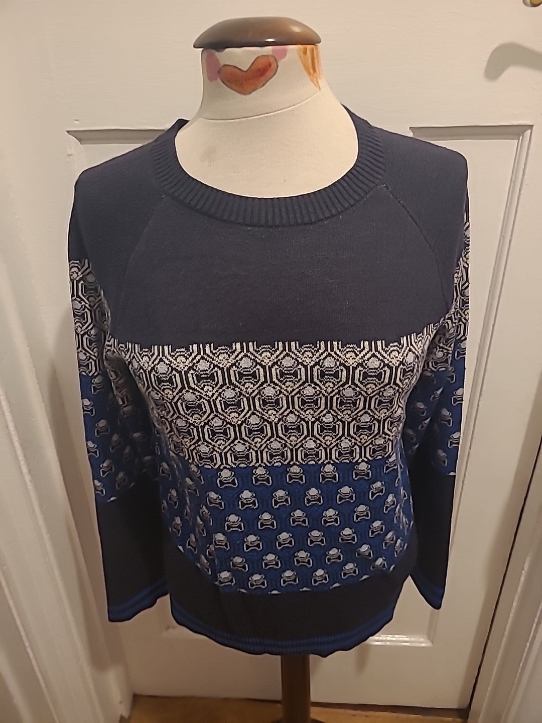 Mens Next Size Small Navy/Blue Patterned Long Sleeved Pullover Lightweight...