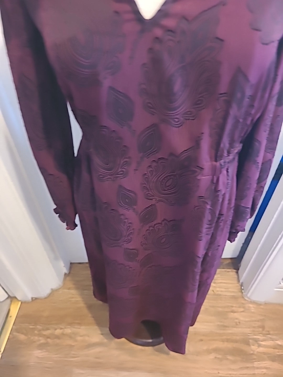 Ladies Marks And Spencer Size 8 Purple Black Floral Long Sleeved Dress