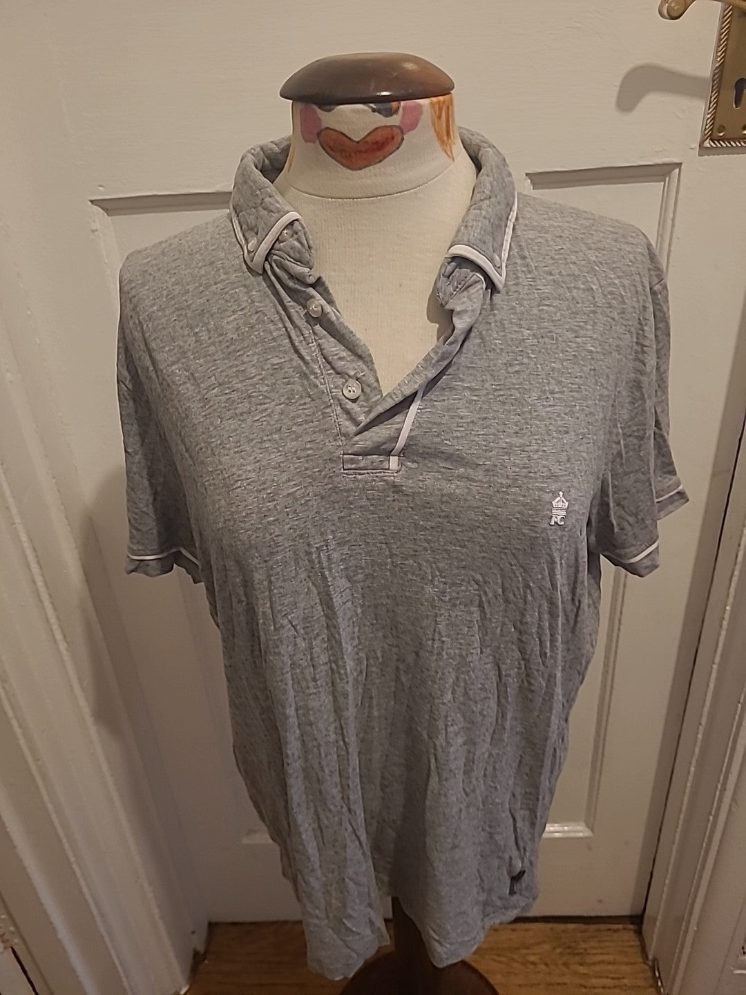 Mens French Connection Size XL Grey White Trim Polo
