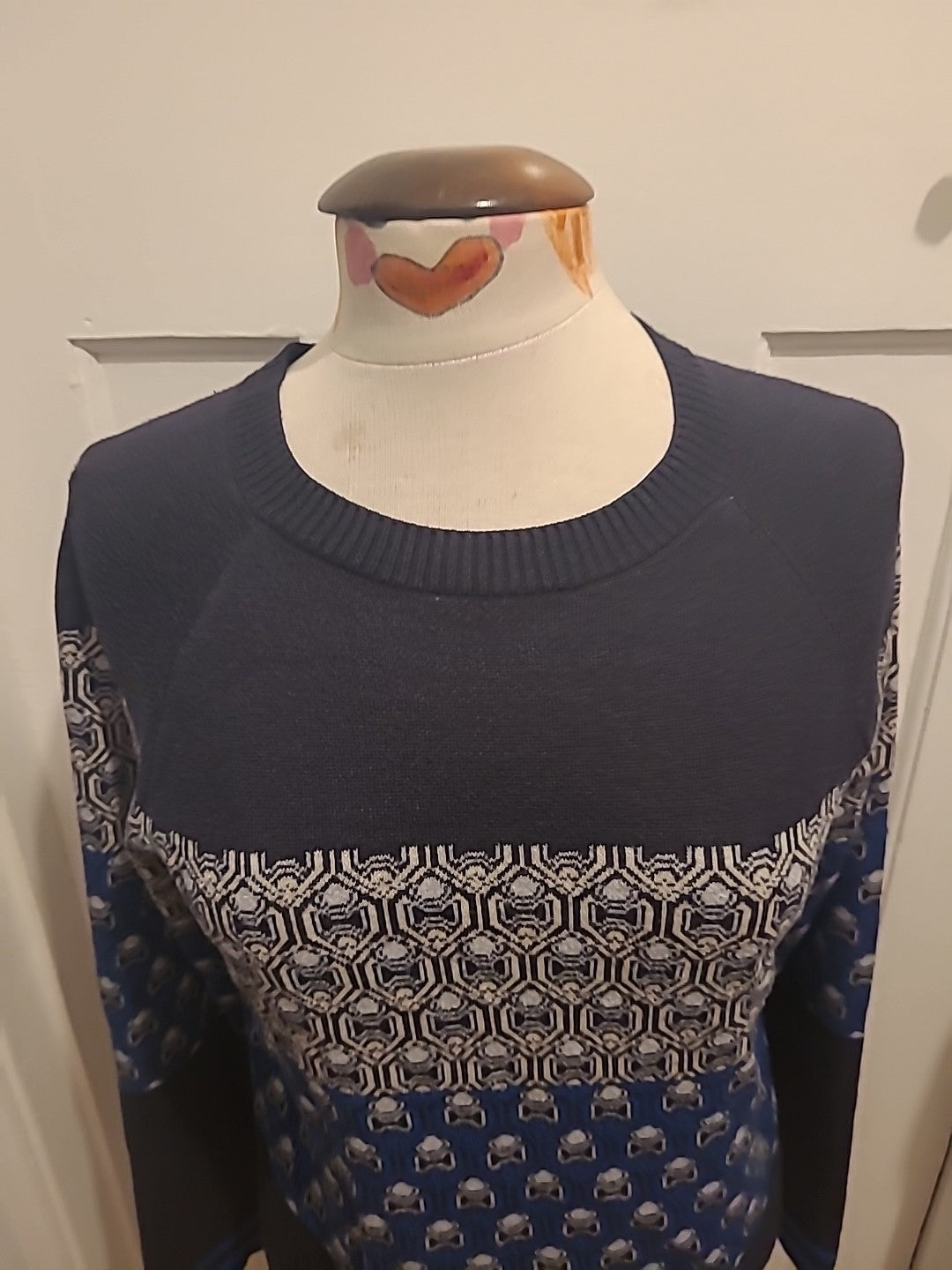 Mens Next Size Small Navy/Blue Patterned Long Sleeved Pullover Lightweight...