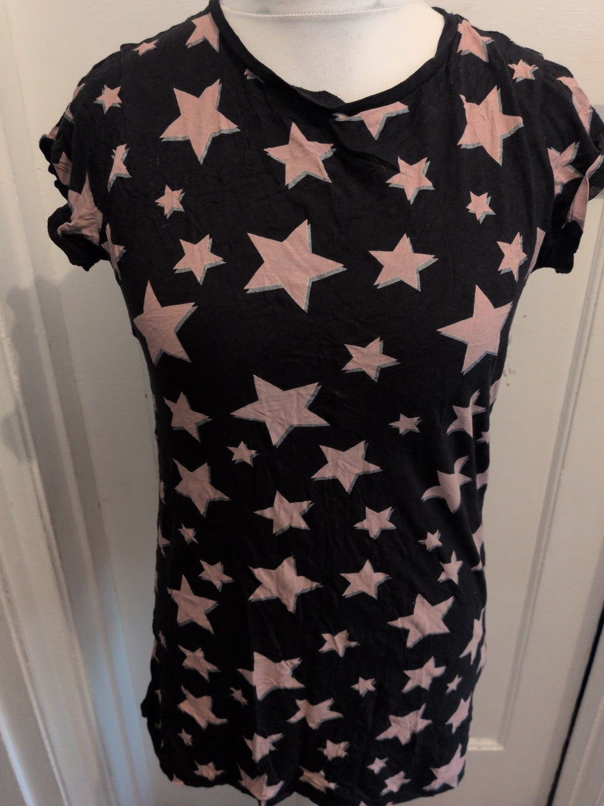 F&F 8-10 Pink And Black Star Short Sleeve Night Shirt