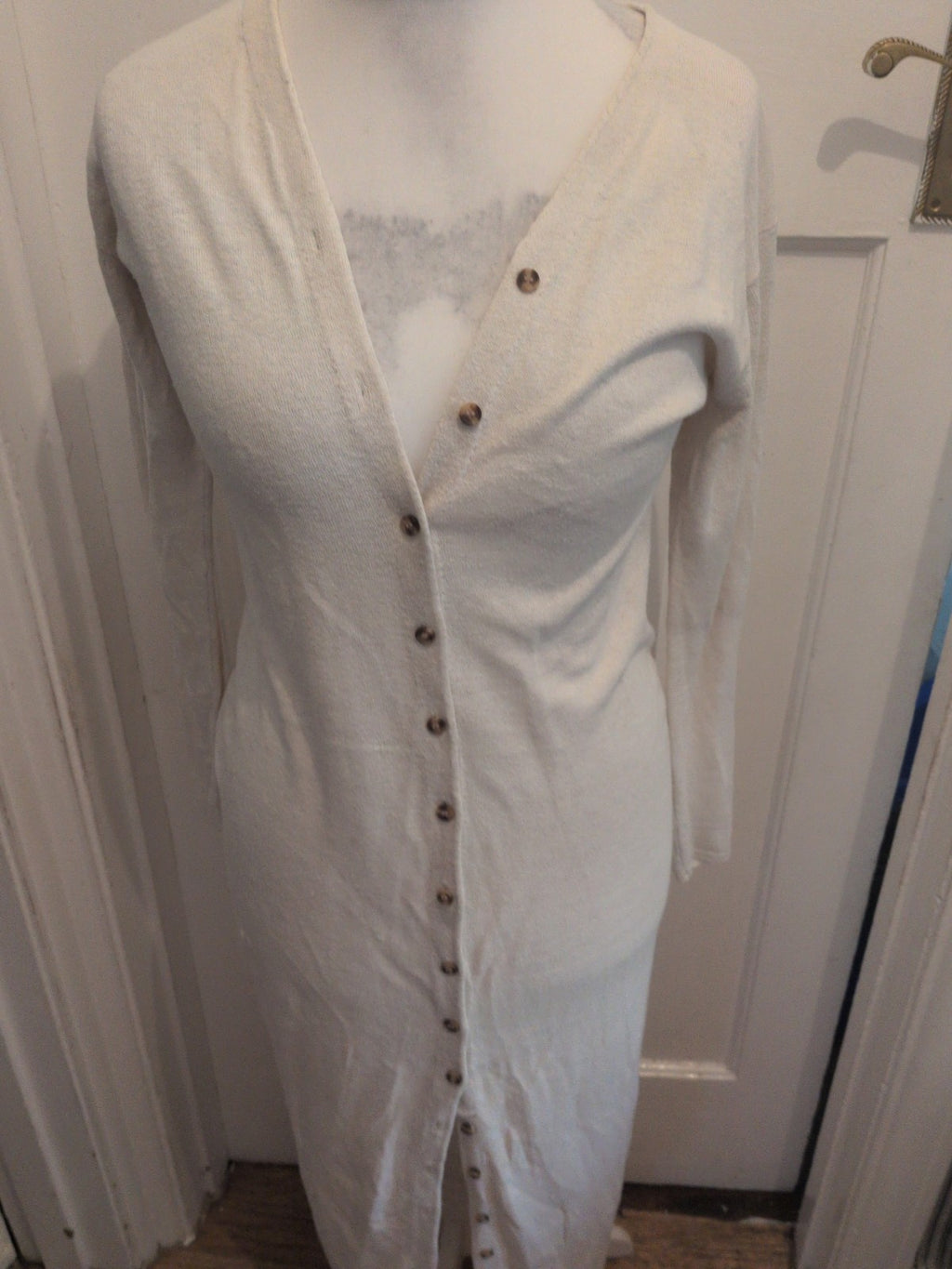 Topshop 12 Cream Buttoned Long Length Long Sleeve Dress