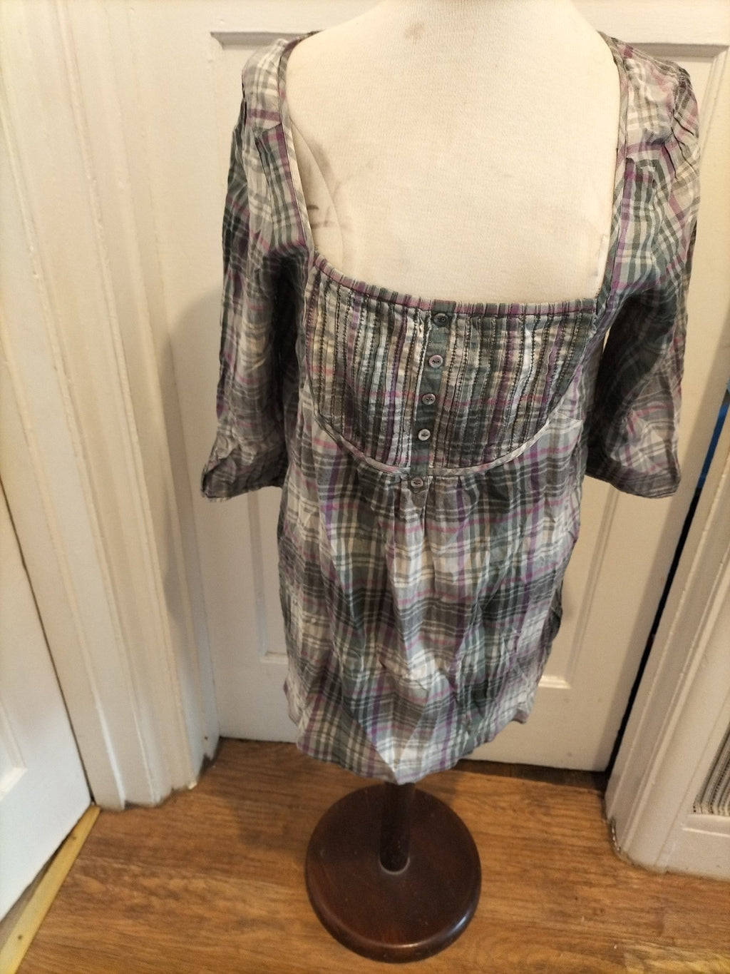 Ladies E-vie Size 12 Purple Grey Check Mid Sleeved Tunic