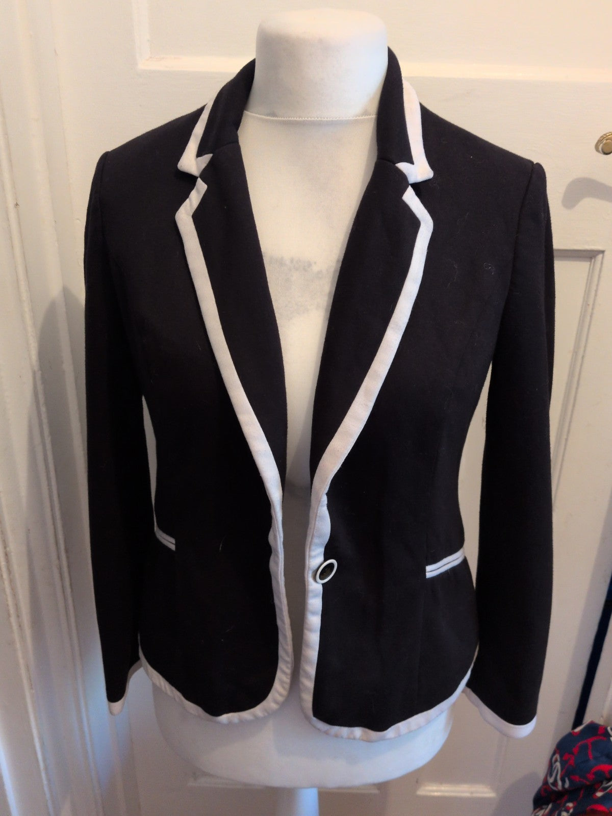 Ladies Per Una 12 Black With White Trim Blazer