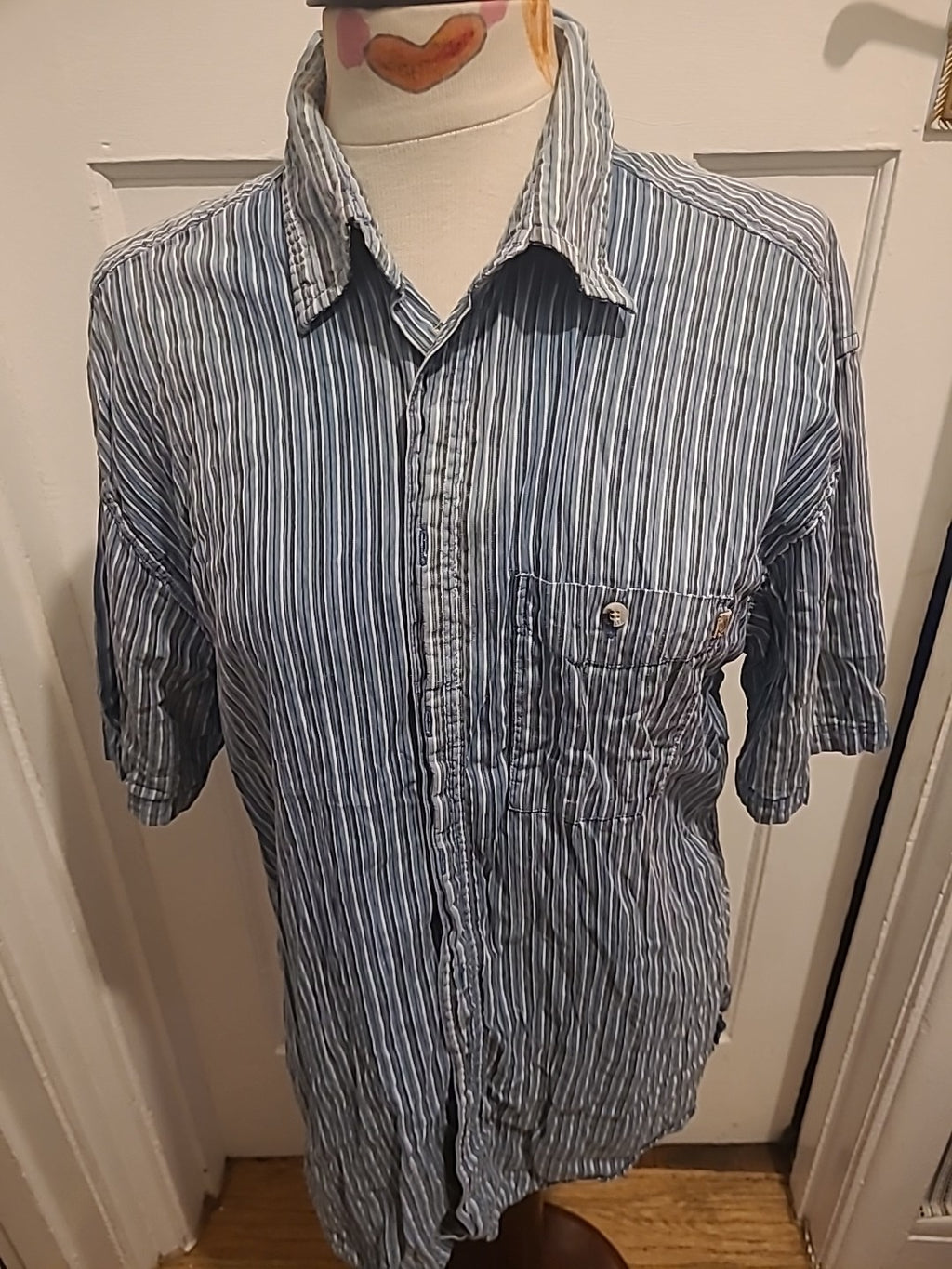 Mens P.G.Field Size Medium Blue/Grey Striped Short Sleeved Shirt