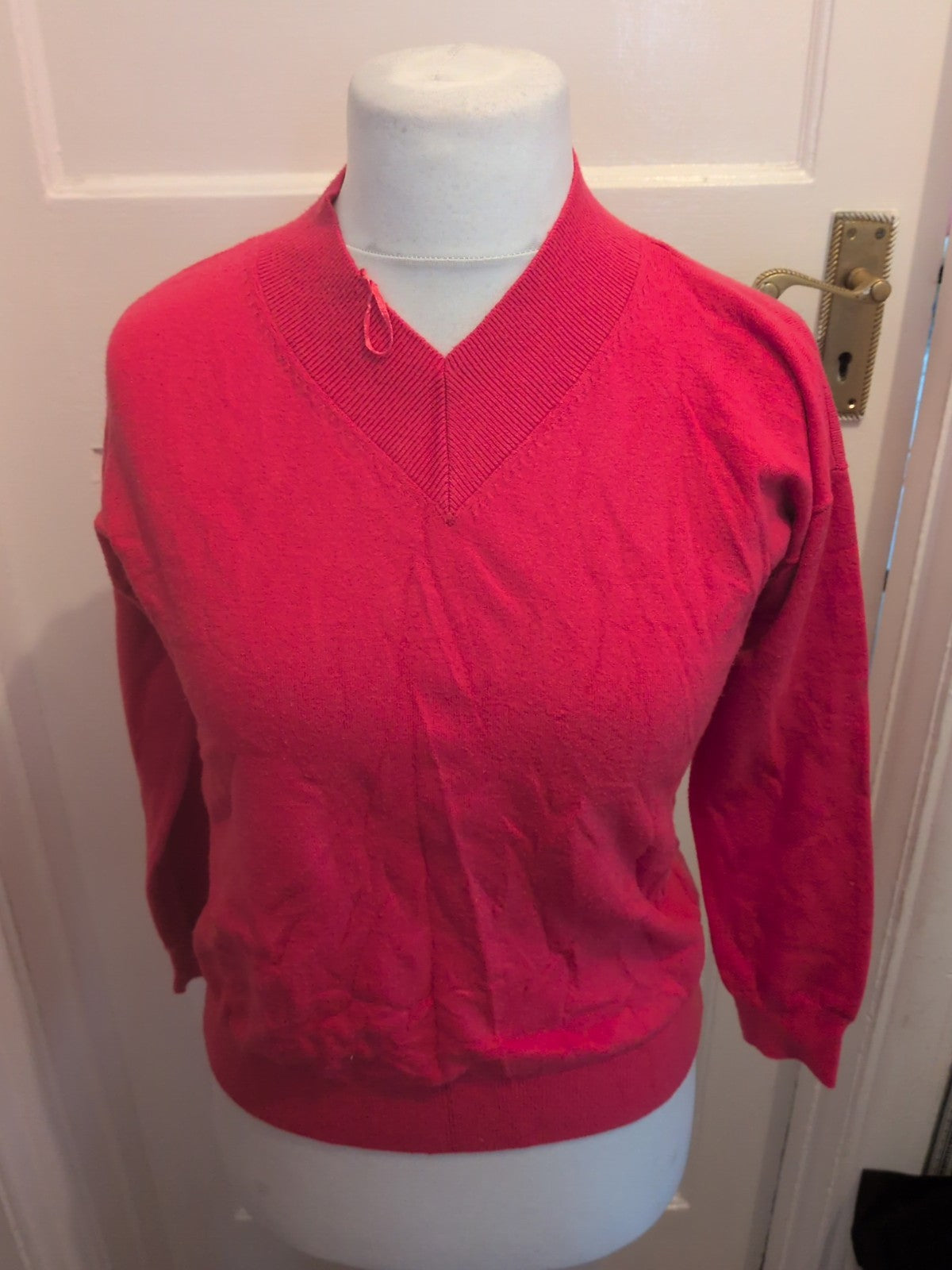 Ladies Marks And Spencer Size Small Bright Pink V Neck Jumper