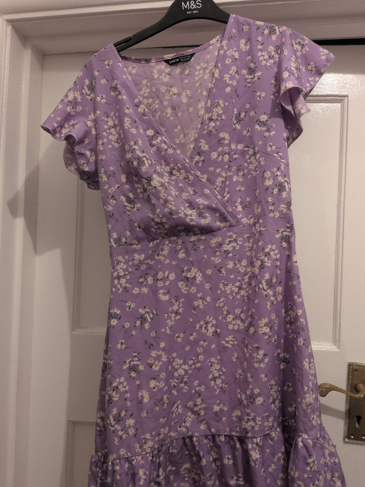 Shein XS Purple Flower Short Sleeve Knee Length Dress