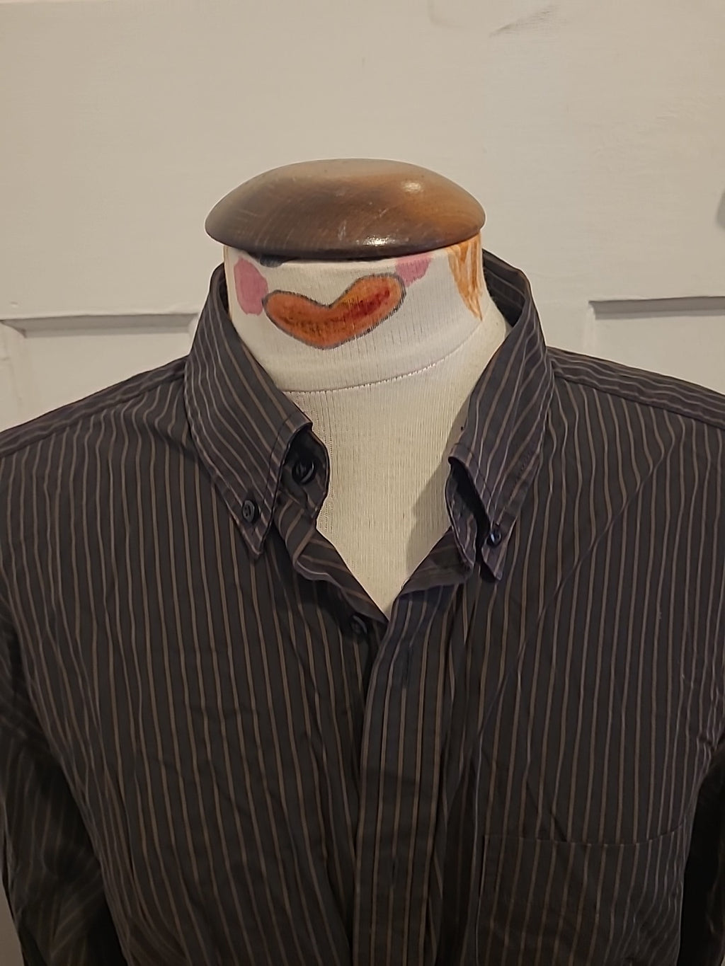 Mens Tu Size 16.5 Formal Superfine Cotton Black Brown Striped Shirt