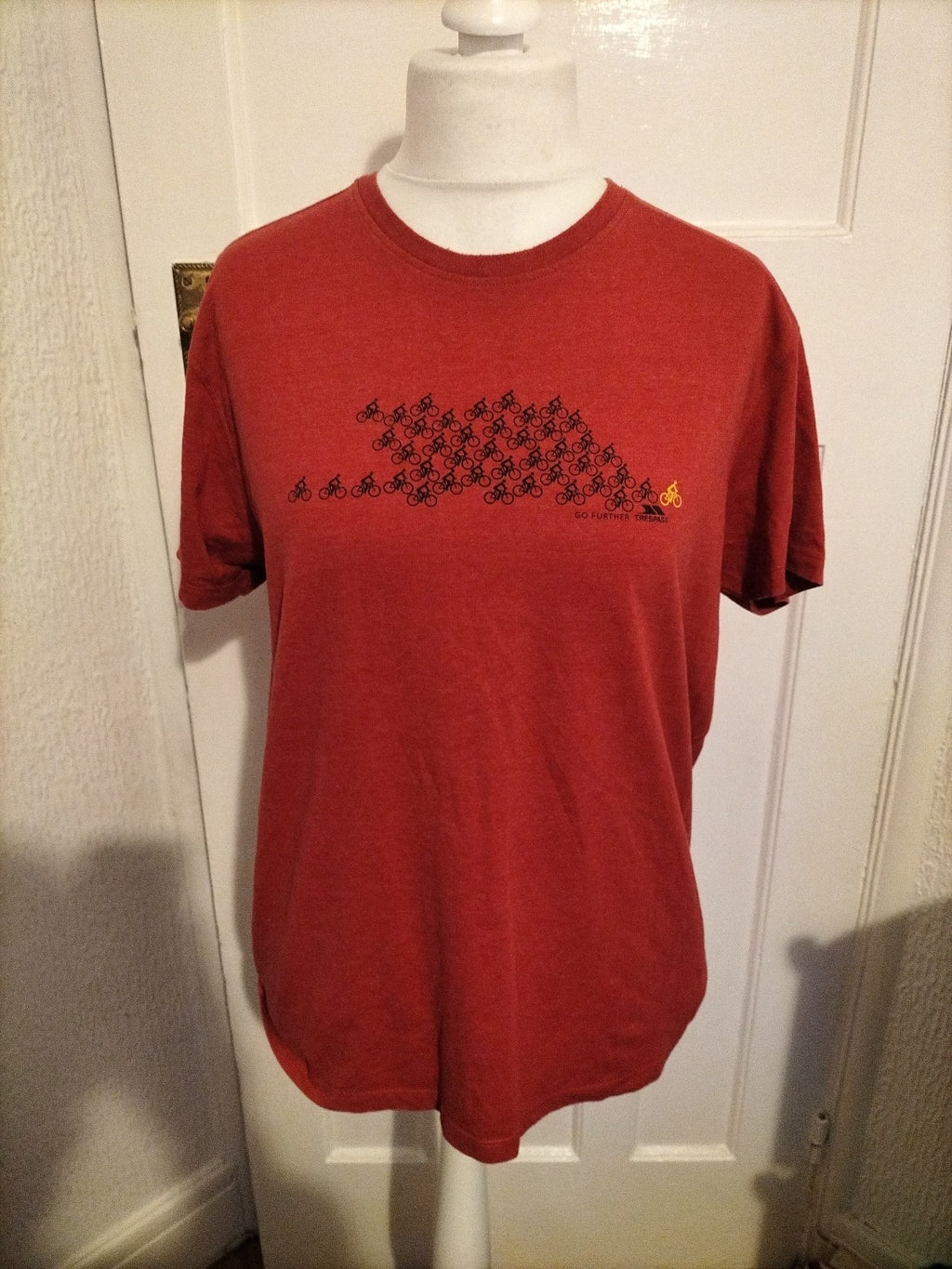 Mens Trespass Size Large Red "Bike" Short Sleeved Tshirt