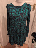Dorothy Perkins 12 Black And Green Long Sleeved Floral Dress Midi
