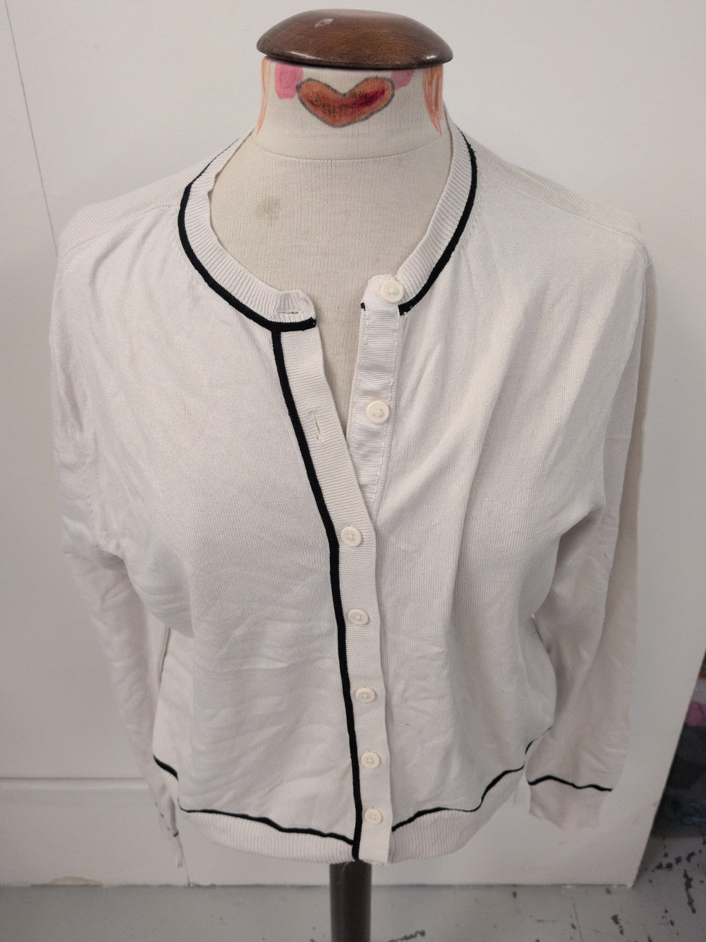M&S 14 Black And White Buttoned Cardigan