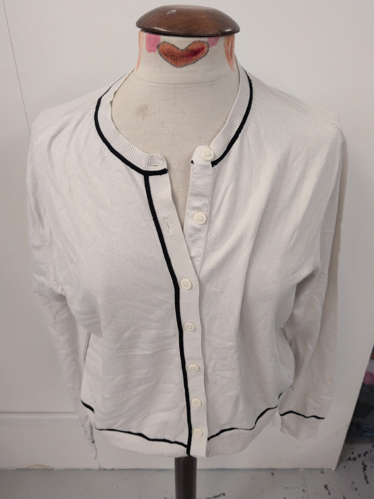 M&S 14 Black And White Buttoned Cardigan