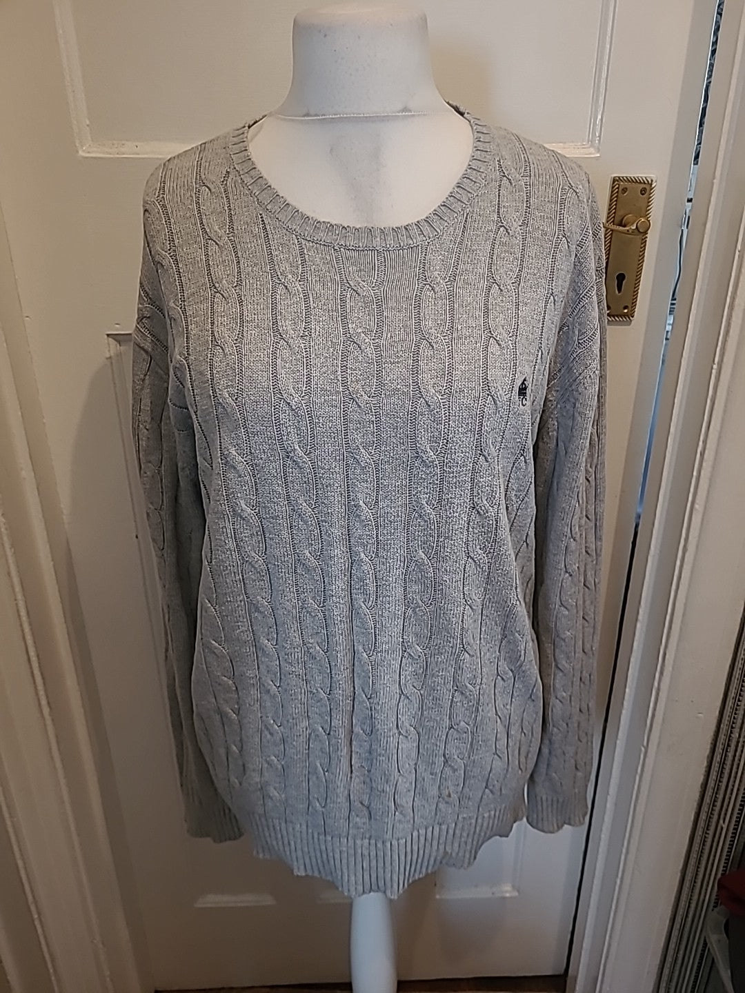 Mens Size Large Grey Pattern Long Sleeved Pullover Jumper